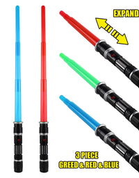 3 pack 3 colors Light Up Saber with FX Sound(Motion Sensitive) and Realistic Handle for Kid, Expandable Light Swords Set for Halloween Dress Up Parties, Xmas Present, Galaxy War Fighters and Warriors

