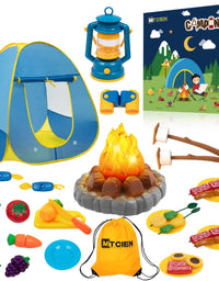 MITCIEN Kids Camping Play Tent with Toy Campfire / Marshmallow /Fruits Toys Play Tent Set for Boys Girls Indoor Outdoor Pretend-Play Game
