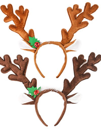 HANSGO Reindeer Antlers Headband, 2PCS Deer Antlers Headband with Bells Cute Christmas Reindeer Ears Headband
