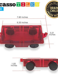 PicassoTiles 2 Piece Car Truck Construction Kit Toy Set Vehicle Educational Magnet Building Tile Magnetic Blocks Puzzle Magnets Toys with Re-Enforced Hitch and Long Bed for Girls Boys Toddler Ages 3+
