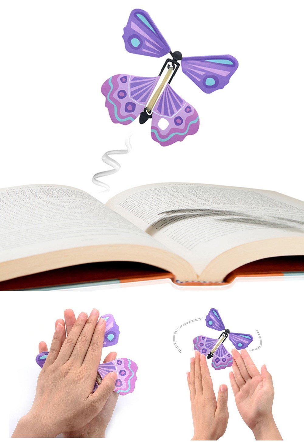 heytech Thanksgiving Day Magic Wind Up Flying Great Surprise Gift Butterfly in The Book Rubber Band Powered Magic Fairy Flying ,Thanksgiving Day Toy Great Surprise Gift (5 Packs)