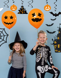 Decorlife Halloween Party Decorations, Halloween Decorations Indoor Including Happy Halloween Banner, Wire Lanterns, Hanging Swirls, Castle and Bats Centerpiece, Spiders and Web, Balloons
