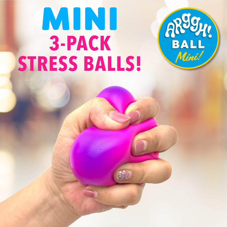 Power Your Fun Arggh Mini Stress Balls for Adults and Kids - 3pk Squishy Stress Balls with Light, Medium, Heavy Resistances, Sensory Stress and Anxiety Relief Squeeze Toys (Yellow, Pink, Blue)