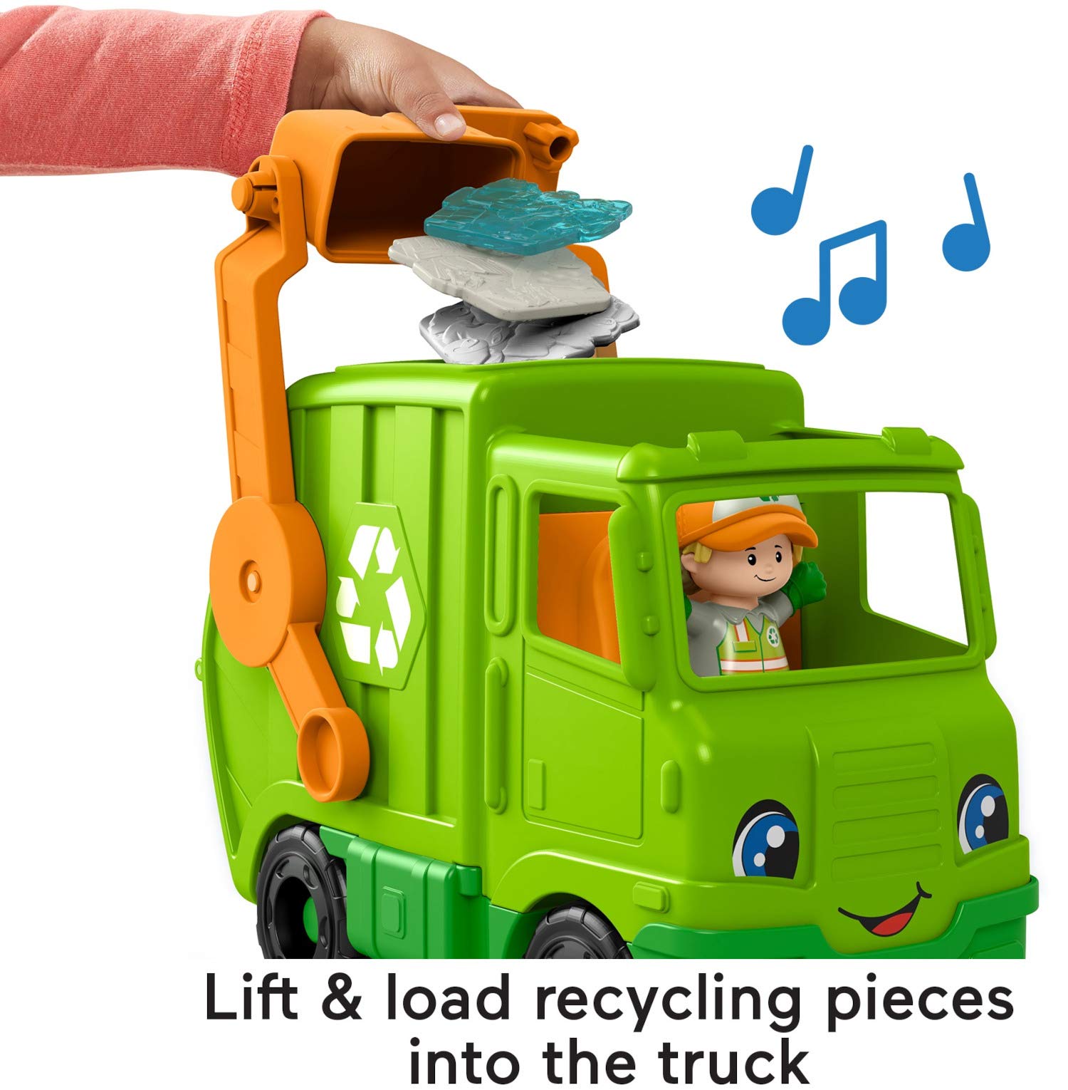 Fisher-Price Little People Recycling Truck, push-along musical toy with figure for toddlers and preschool kids ages 1 to 5 years