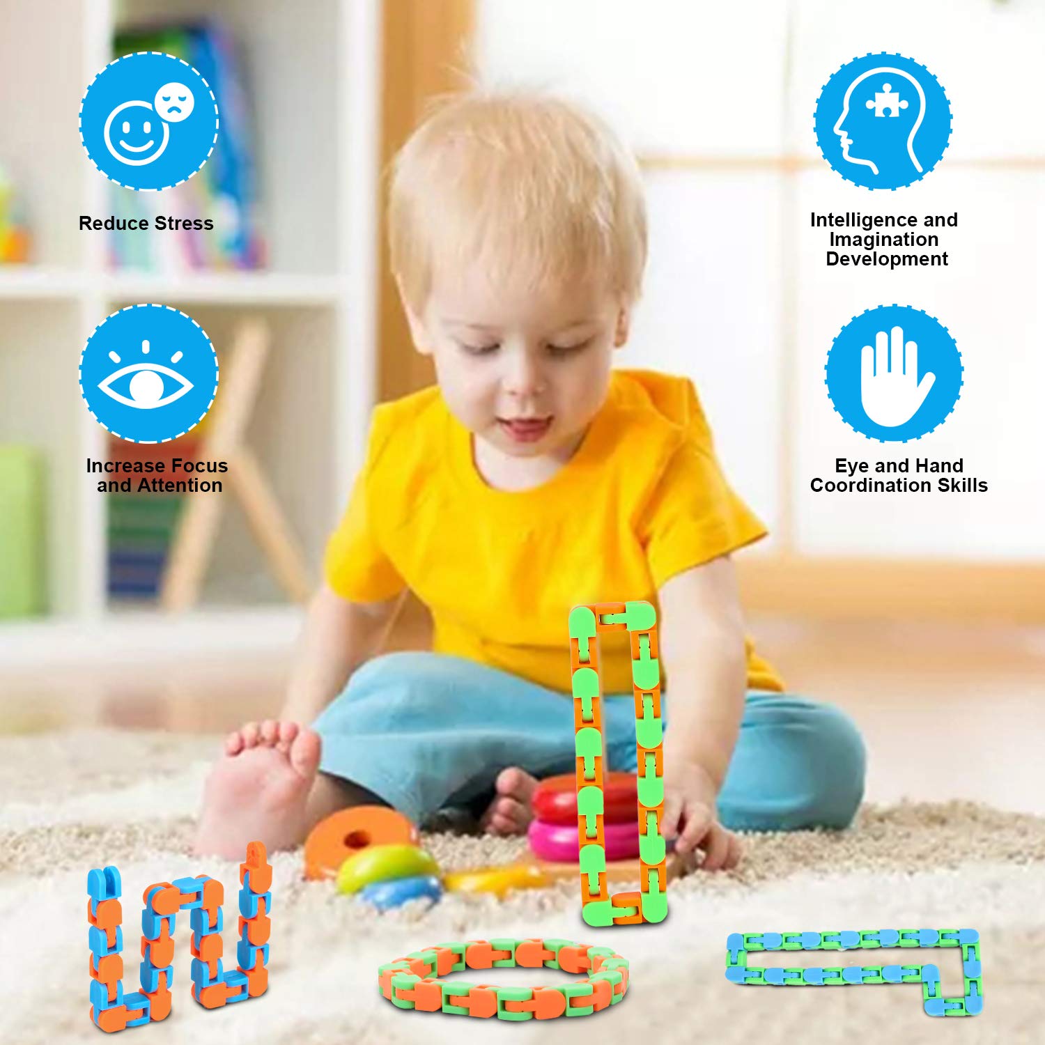 8Pcs Wacky Tracks Snap Fidget Click Toys for Kids Finger Sensory Snake Toys for Stress Relief ADD ADHD DIY Toys Autism Keeps Fingers Busy and Minds Focused