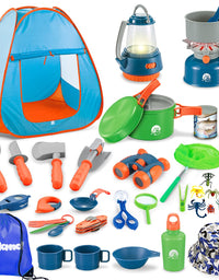 Meland Kids Camping Set with Tent 42pcs - Camping Gear Toy with Pretend Play Tent Outdoor Toy for Toddlers Birthday Gift
