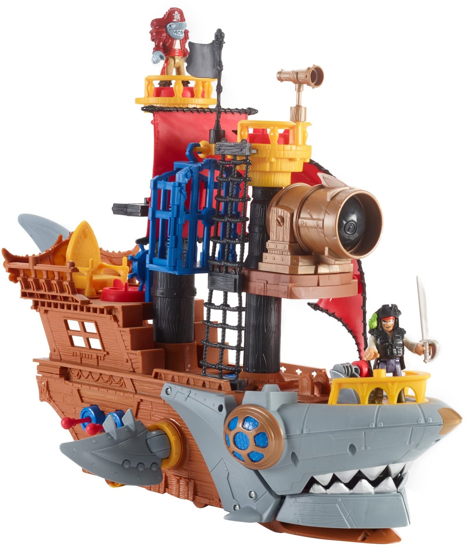 Fisher-Price Imaginext Shark Bite Pirate Ship, Playset with Pirate Figures and Accessories for Preschool Kids Ages 3 to 8 Years