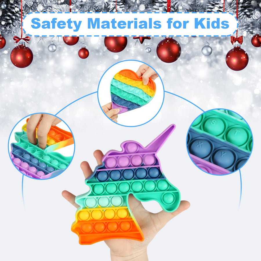 Popping Sound Fidget Toy Rainbow Unicorn Push Bubble Sensory Fidget Toys 2 Pack Anxiety & Stress Relief Autism Learning Materials Squeeze Toy for Kids Teens Office Older