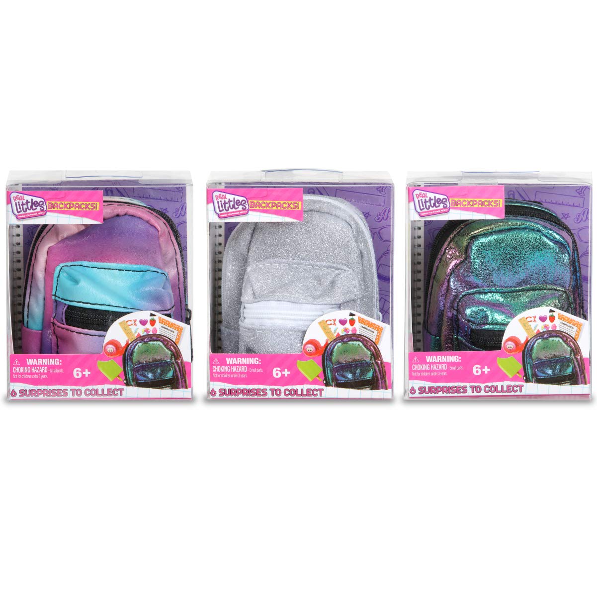REAL LITTLES - Micro Backpack - 3 Pack with 18 Stationary Surprises Inside! - Styles May Vary