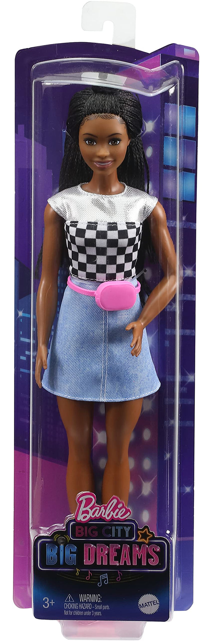 Barbie: Big City, Big Dreams Barbie “Brooklyn” Roberts Doll (11.5-in, Brunette Braided Hair) Wearing Shimmery Top, Skirt & Accessories, Gift for 3 to 7 Year Olds