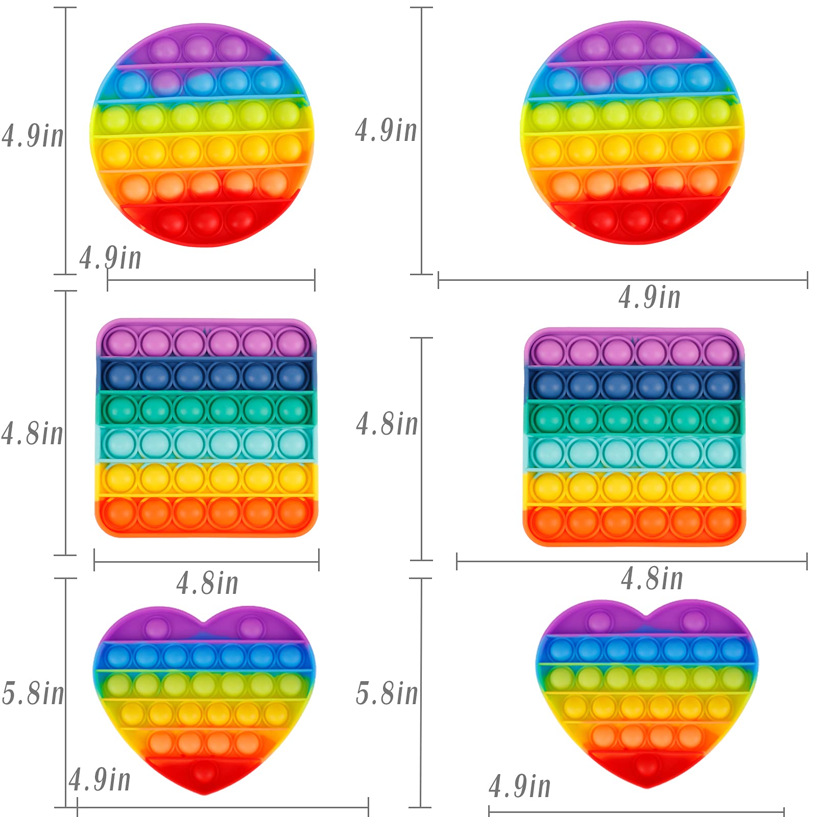 6 Packs Popitsfidgets Toy for Boys，Poppers It Popits Pops Popet Popitsfidgets Press Pop Bubble Sensory Stress Relief Satisfying Game Toy Package Fidgettoy Set Rainbow Mouse Dinosaur Space Robot