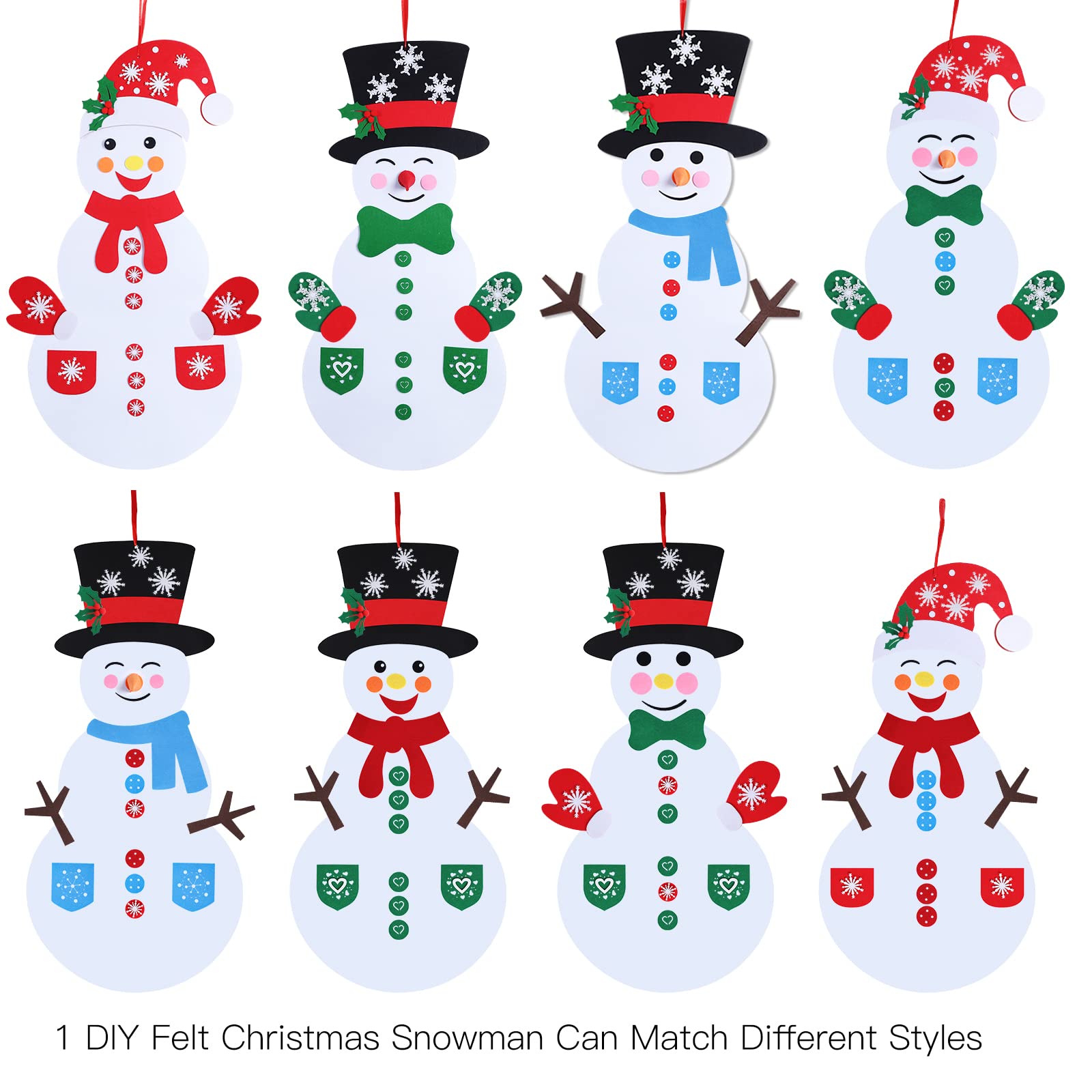 Max Fun DIY Felt Snowman Games Set with 3 Style Modes 58Pcs Crafts kit Wall Hanging Xmas Gifts for Christmas Decorations (Snowman)