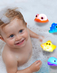 Bath Toys, 8 Pcs Light Up Floating Rubber animal Toys set, Flashing Color Changing Light in Water, Baby Infants Kids Toddler Child Preschool Bathtub Bathroom Shower Games Swimming Pool Party
