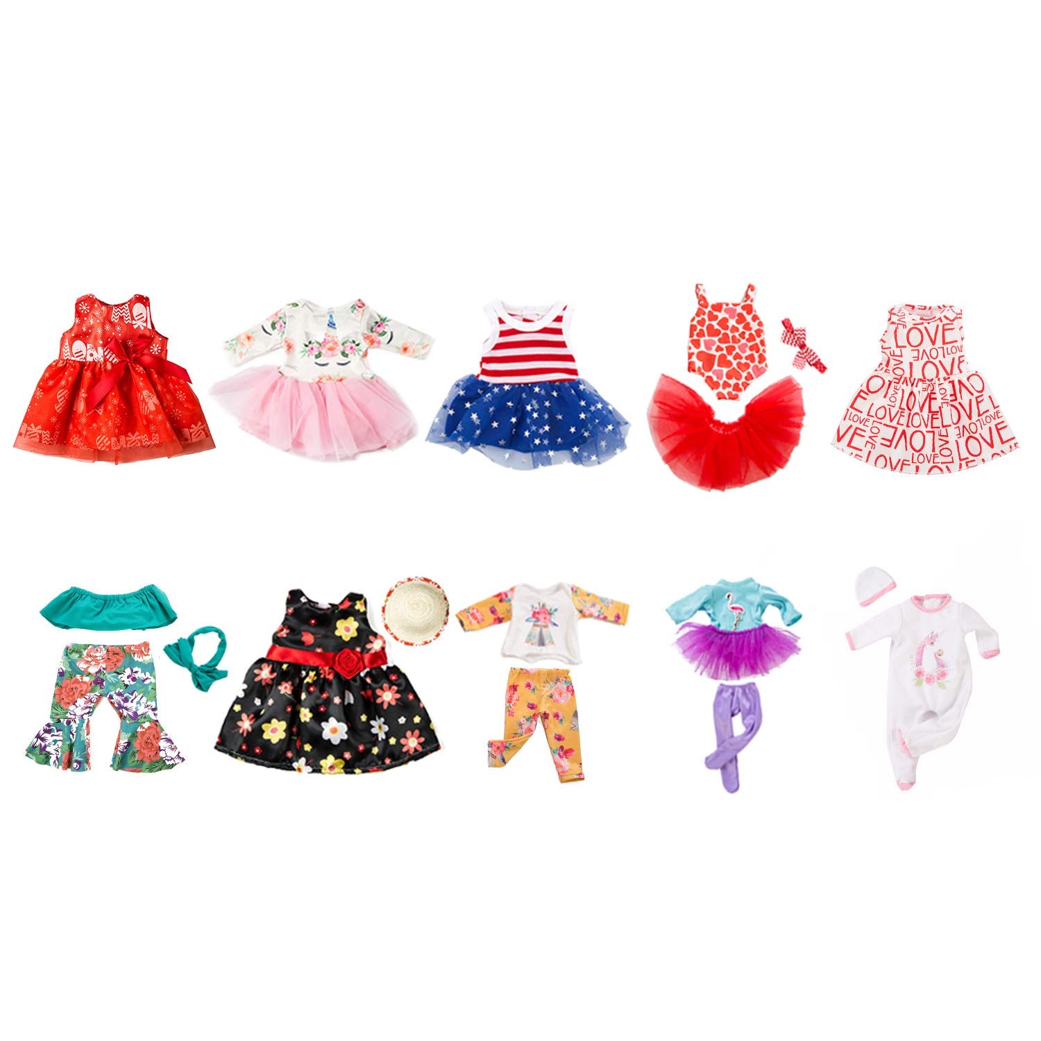 ZQDOLL 19 pcs Girl Doll Clothes Gift for American 18 inch Doll Clothes and Accessories, Including 10 Complete Sets of Clothing