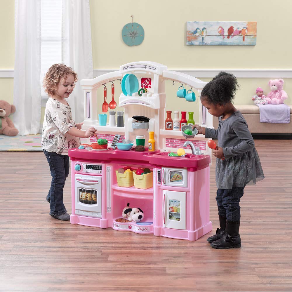 Step2 Fun with Friends Kitchen | Pink Kitchen with Realistic Lights & Sounds |Play Kitchen Set | Pink Kids Kitchen Playset & 45-Pc Kitchen Accessories Set