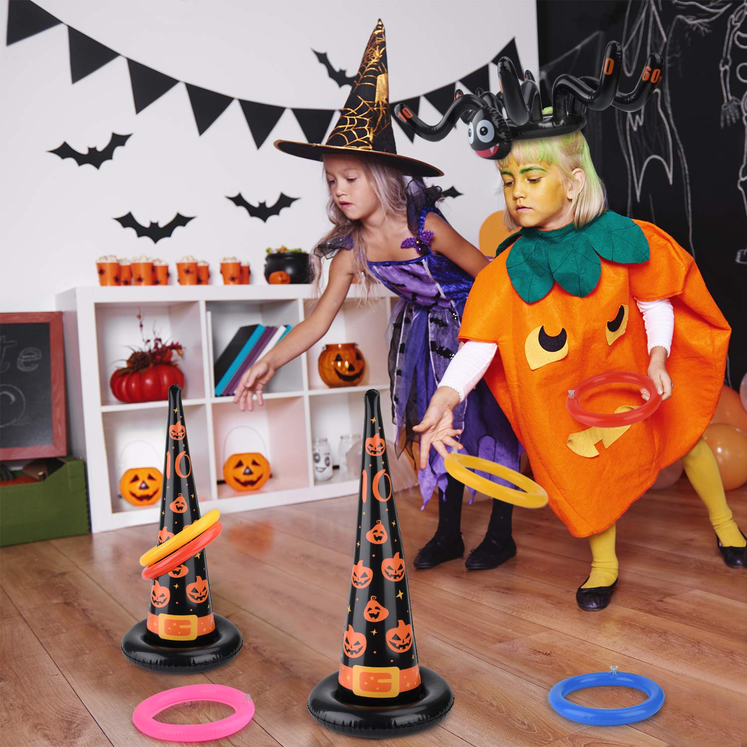 Halloween Games, Huge Inflatable Spider Witch Hat Ring Toss,Halloween Party Games for Kids Adults,Halloween Party Favor Game Toys Outdoor Activities Game Spider.