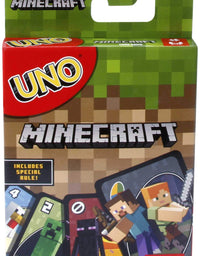 Mattel Games UNO Minecraft Card Game, Now UNO fun includes the world of Minecraft, Multicolor, Basic Pack
