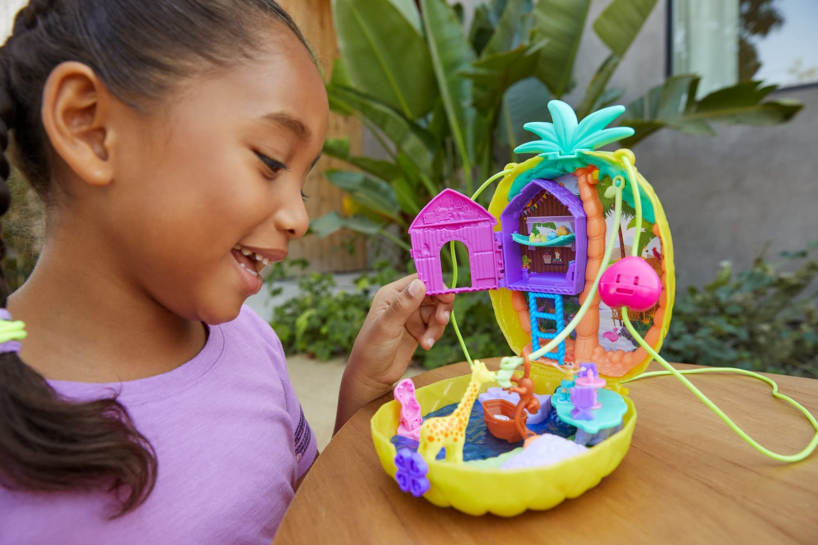 Polly Pocket Tropicool Pineapple Wearable Purse Compact with 8 Fun Features, Micro Polly and Lila Dolls, 2 Accessories and Sticker Sheet; for Ages 4 and Up