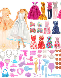 BARWA Fashion Closet Wardrobe 107 Pcs Doll Accessories 16 Pack Doll Clothes 1 Shoes Rack 84 Pcs Different Shoes Hanger Crown Necklace Glasses Doll Accessories Xmas Gift
