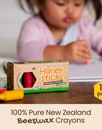 Honeysticks 100% Pure Beeswax Crayons Natural, Safe for Toddlers, Kids and Children, Handmade in New Zealand, For 1 Year Plus (12 Pack)
