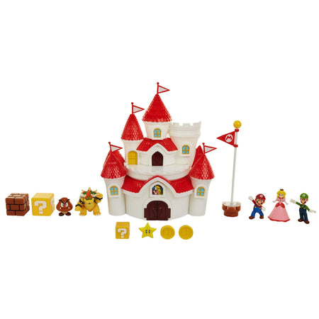 Super Mario 70843-4L Nintendo Super Mario Deluxe Mushroom Kingdom Castle Playset with 5 2.5" Articulated Action Figures & 4 Accessories (Includes Mario, Luigi, Princess Peach, Bowser)