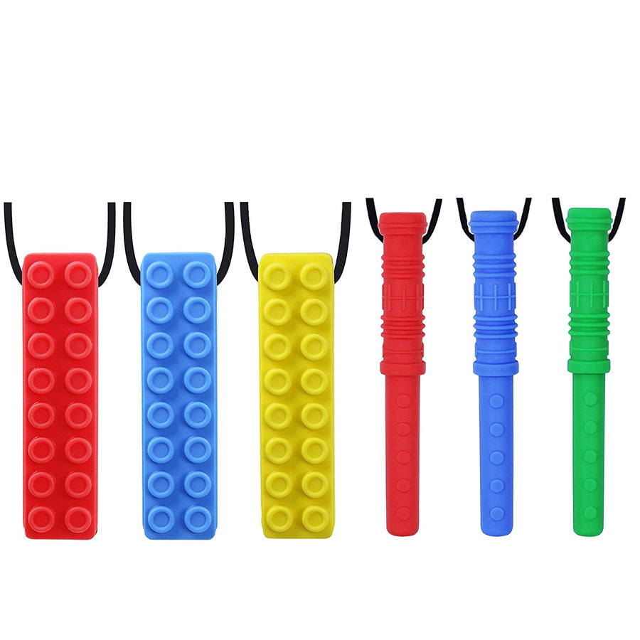 Chew Necklace by GNAWRISHING - 6-Pack - Perfect for Autistic, ADHD, SPD, Oral Motor Children, Kids, Boys, and Girls (Tough, Long-Lasting)