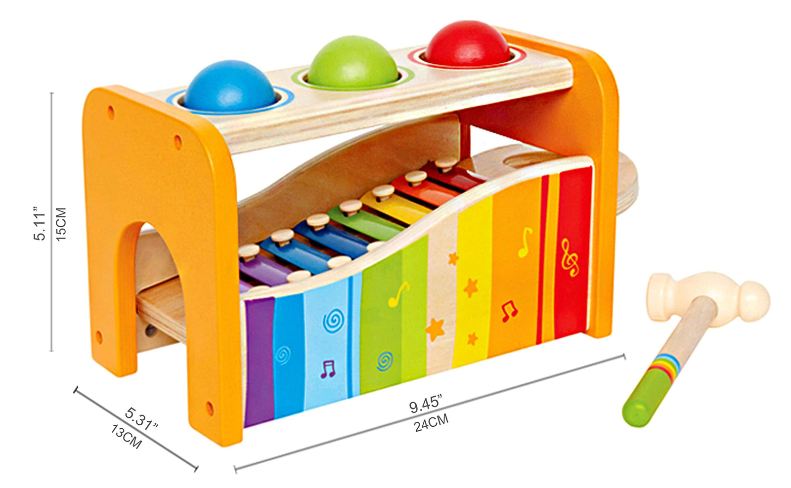 Hape Pound & Tap Bench with Slide Out Xylophone - Award Winning Durable Wooden Musical Pounding Toy for Toddlers, Multifunctional and Bright Colours, Yellow