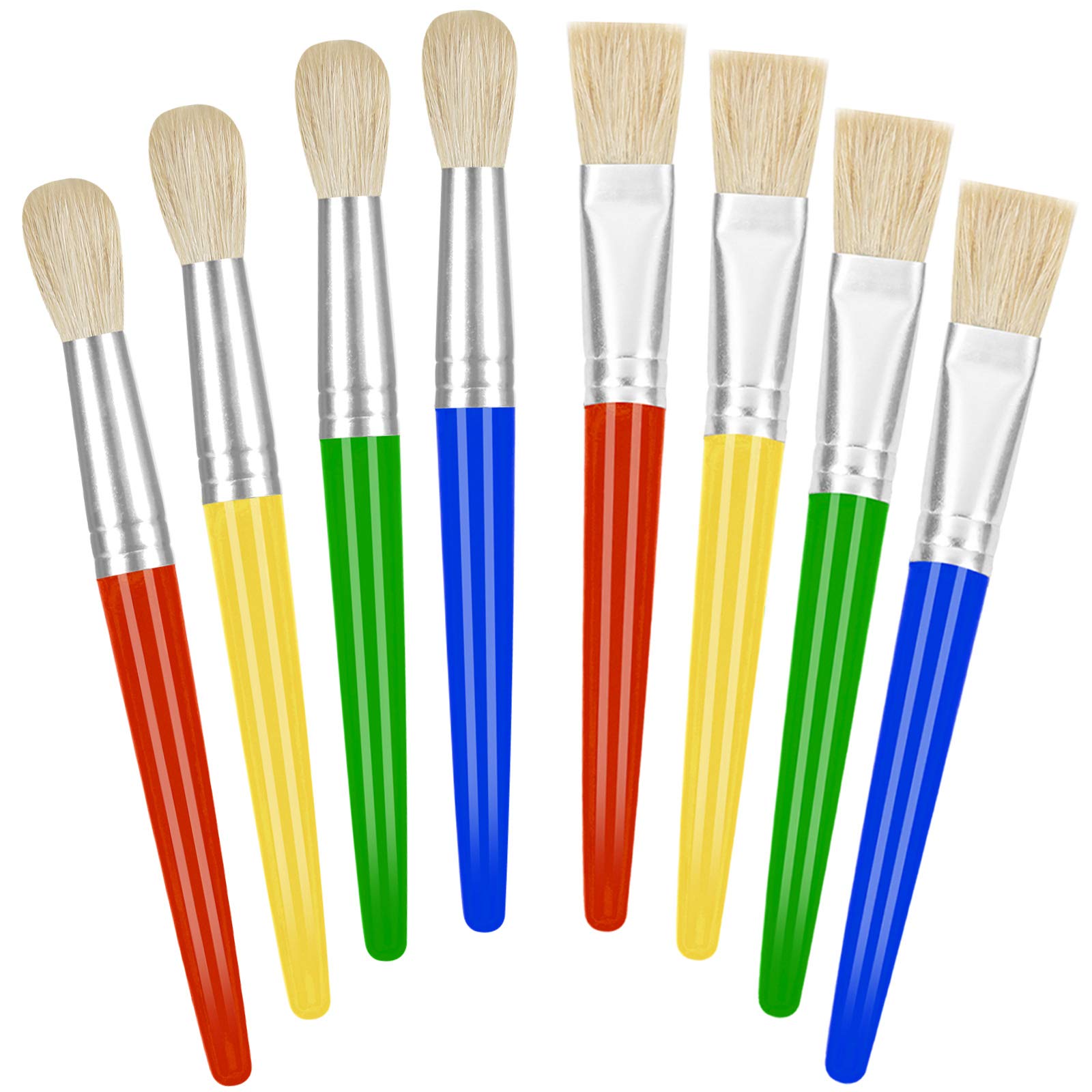 Paint Brushes for Kids, 8 Pcs Big Washable Chubby Toddler Paint Brushes, Easy to Clean & Grip Round and Flat Preschool Paint Brushes with No Shed Bristle for Acrylic Paint, Washable Paint