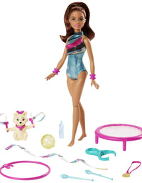 Barbie Dreamhouse Adventures Teresa Spin ‘n Twirl Gymnast Doll, 11.5-inch Brunette, in Leotard, with Accessories
