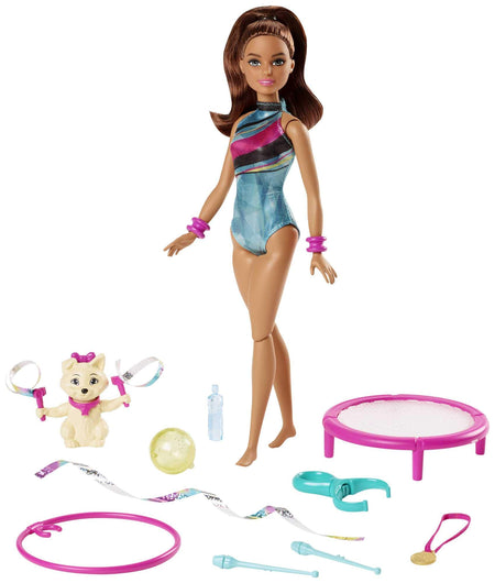 Barbie Dreamhouse Adventures Teresa Spin ‘n Twirl Gymnast Doll, 11.5-inch Brunette, in Leotard, with Accessories