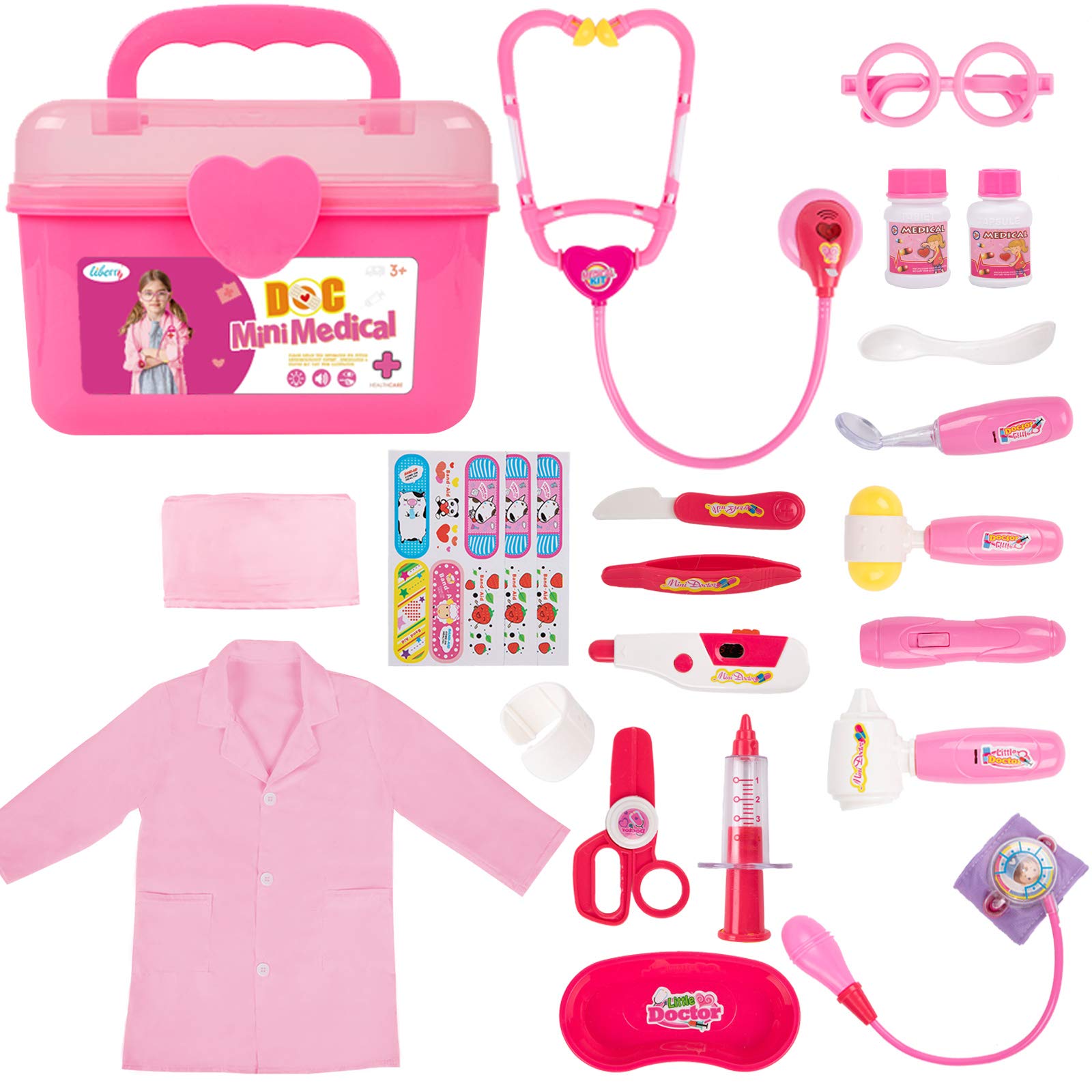 Durable Doctor Kit for Kids, 23 Pieces Pretend Play Educational Doctor Toys, Dentist Medical Kit with Stethoscope Doctor Role Play Costume, Doctor Set Toys for Toddler Girls 3 4 5 6 7 8 Years Old