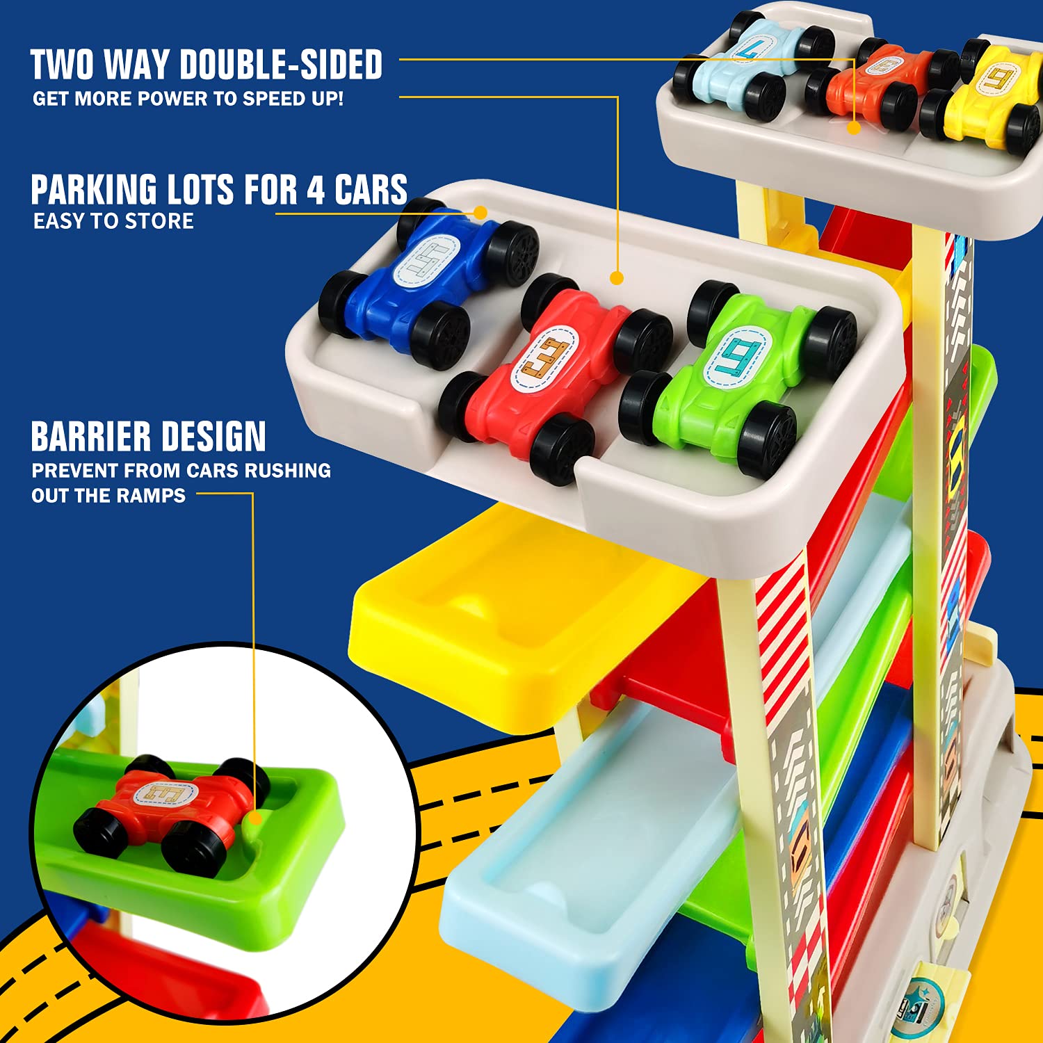 aotipol Montessori Toys for 2 3 Year Old Boys Toddlers, Car Ramp Toys with 6 Cars & Race Tracks, Garages and Parking Lots, Ramp Racer Toy Gift for Boys Girls Age 18 Months and Up