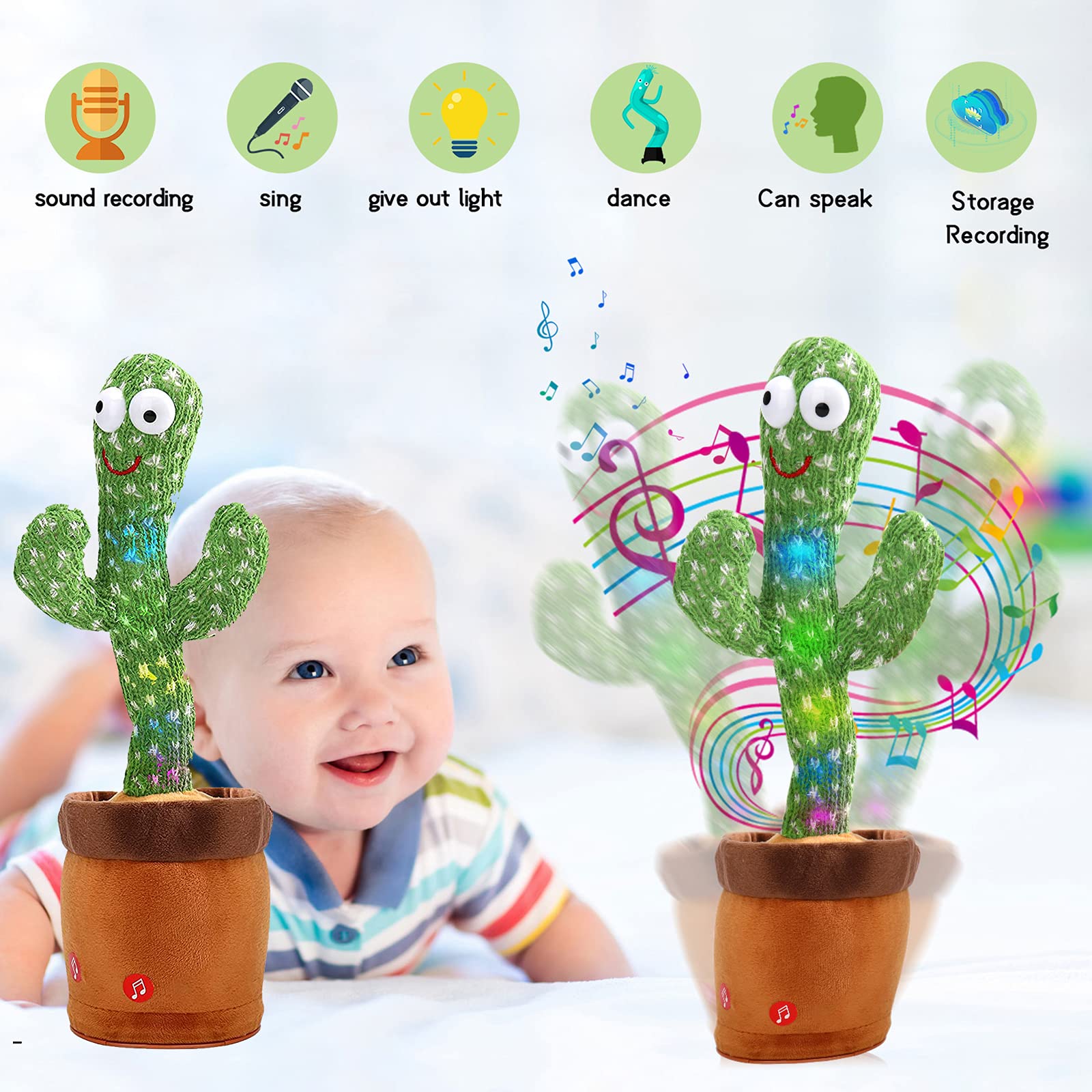 Emoin Tiktok Dancing Cactus Repeat, Talking Dancing Cactus Toy, Repeat+Recording+Dance+Sing, Wriggle Dancing Cactus Repeat What You Say and Sing Electronic Cactus Toy Decor for Kids Adult - 120 Songs