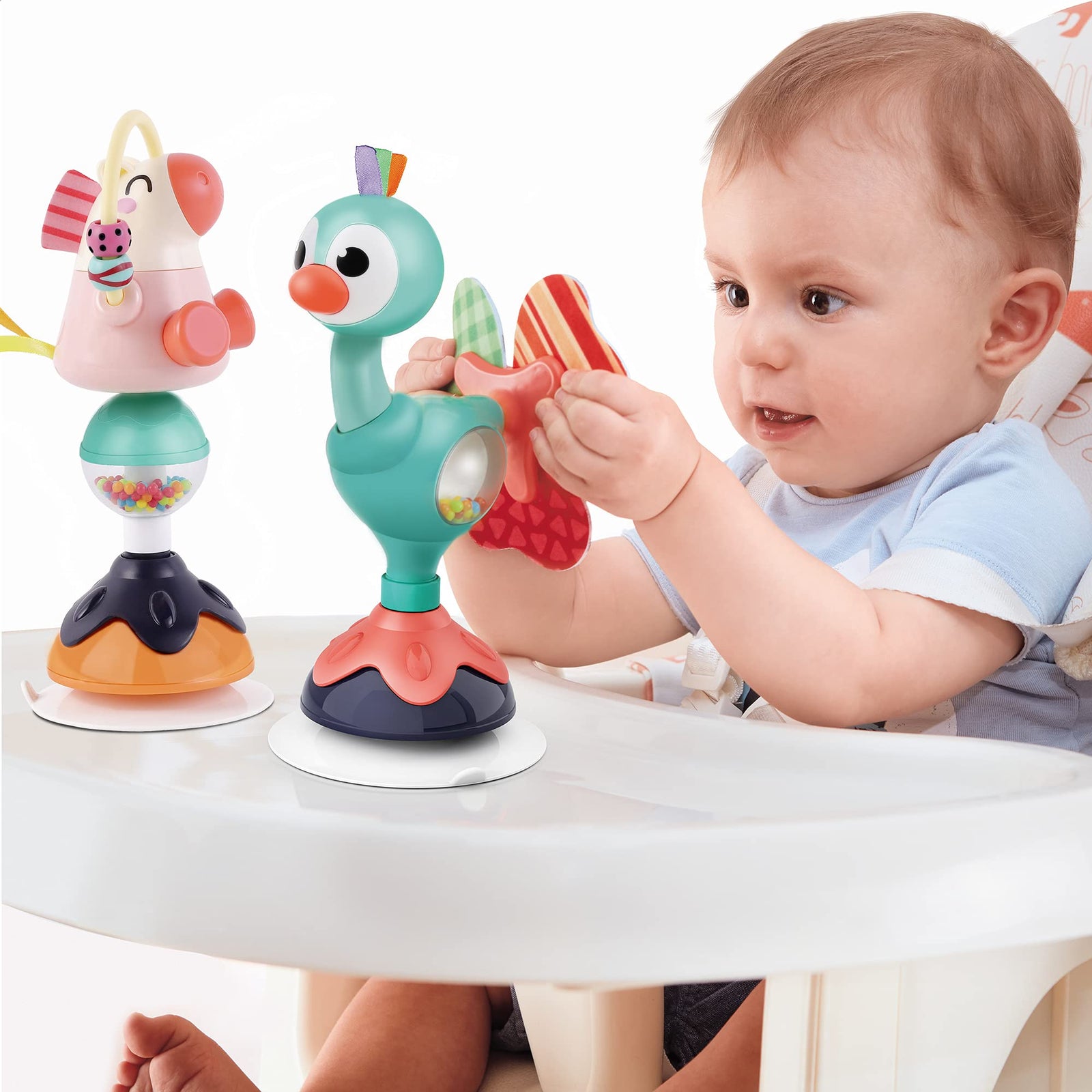 iPlay, iLearn Baby Rattles Set, Infant High Chair Toys W/ Suction Cup, Grab N Spin, Interactive Development Baby Tray Toy, Newborn Gifts for 6, 9, 12, 18, 24 Months, 1 2 Year Olds, Boys Girls Kids