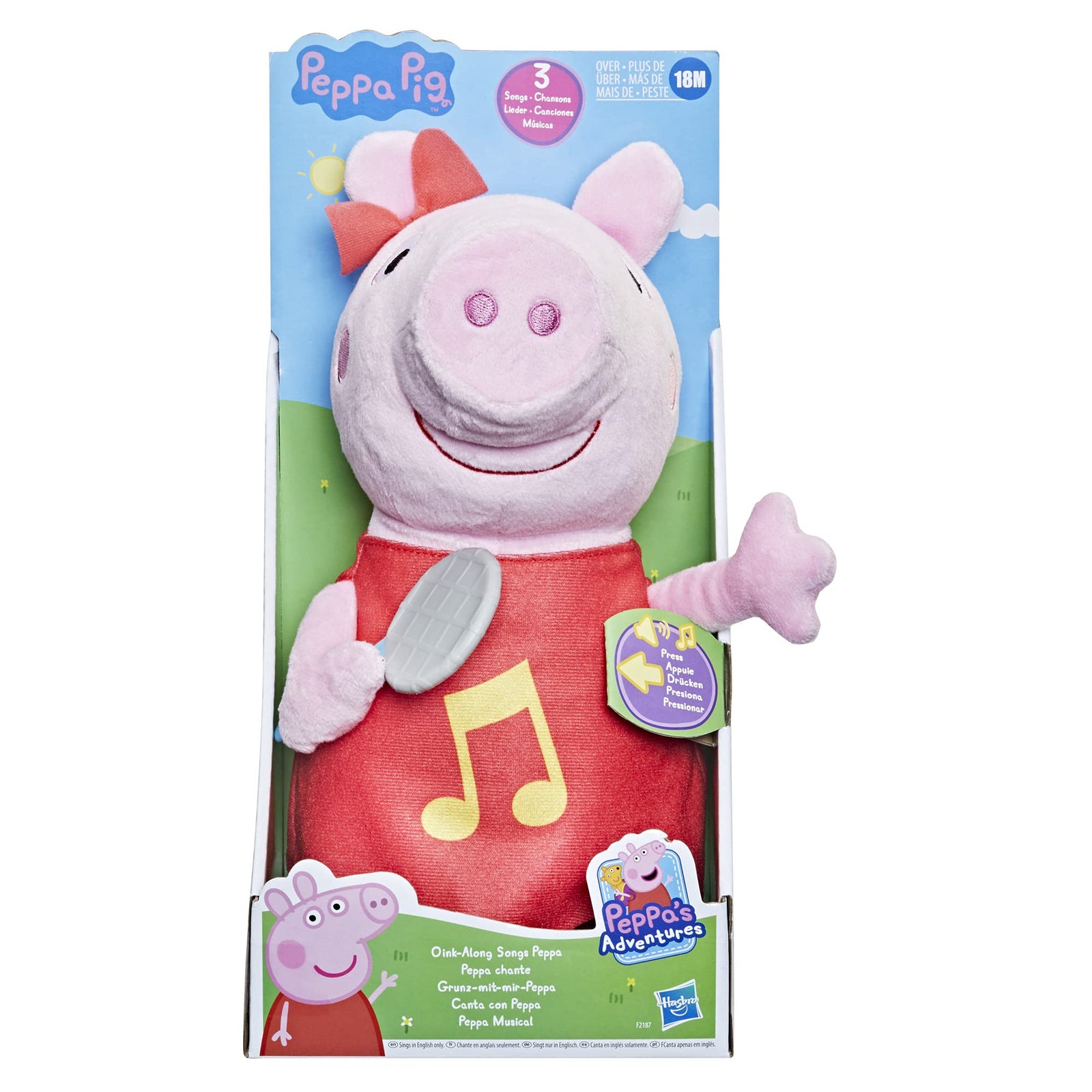 Hasbro Peppa Pig Oink-Along Songs Peppa Singing Plush Doll with Sparkly Red Dress and Bow, Sings 3 Songs Inspired by The TV Series, Ages 3 and up