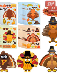 Make-A-Turkey Stickers Thanksgiving Party Favors Supplies 368pcs-DIY Stickers for Kids Turkey Games Crafts Stickers Autumn Fall Harvest Halloween Thanksgiving Decorations 32 Sheets
