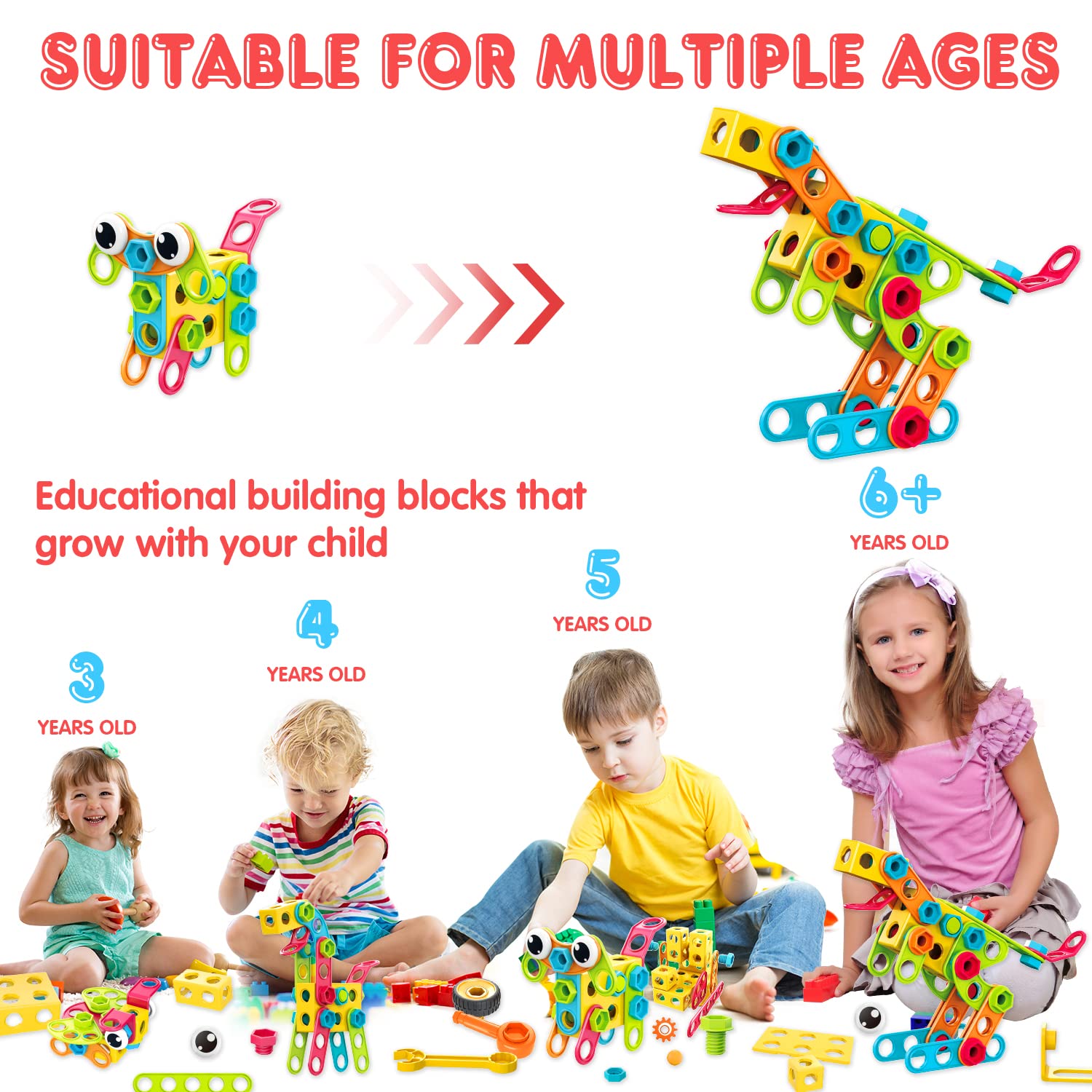 Nxone STEM Toys 195 PCS Building Toys Educational Toys for Boys and Girls Ages 3 4 5 6 7 8 9 10 Construction Building Blocks Toy Building Sets Kids Toys Creative Activities Games with Storage Box