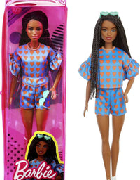 Barbie Fashionistas Doll # 172 , Heart Print Matching Top & Shorts & Twisted Hairstyle Toy for Kids 3 to 8 Years Old
