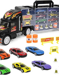 Click N' Play Transport Car Carrier Truck, Loaded with Cars, Road Signs & More. Holdup To 28 Cars. Jumbo 22" Long
