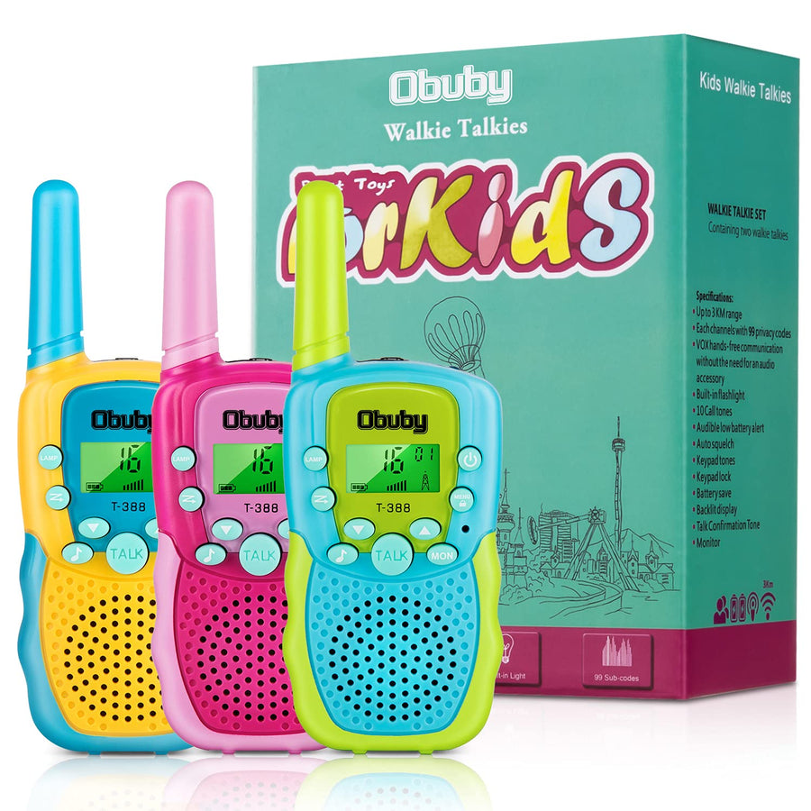 Obuby Toys for 3-12 Year Old Boys Walkie Talkies for Kids 22 Channels 2 Way Radio Gifts Toys with Backlit LCD Flashlight 3 KMs Range Gift Toys for Age 3 up Boy and Girls to Outside , Hiking, Camping
