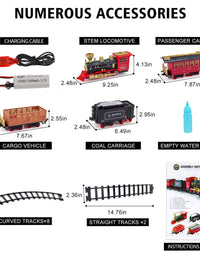 Hot Bee Train Set - Electric Train Toy for Boys Girls w/ Smokes, Lights & Sound, Railway Kits w/ Steam Locomotive Engine, Cargo Cars & Tracks, Christmas Gifts for 3 4 5 6 7 8+ year old Kids
