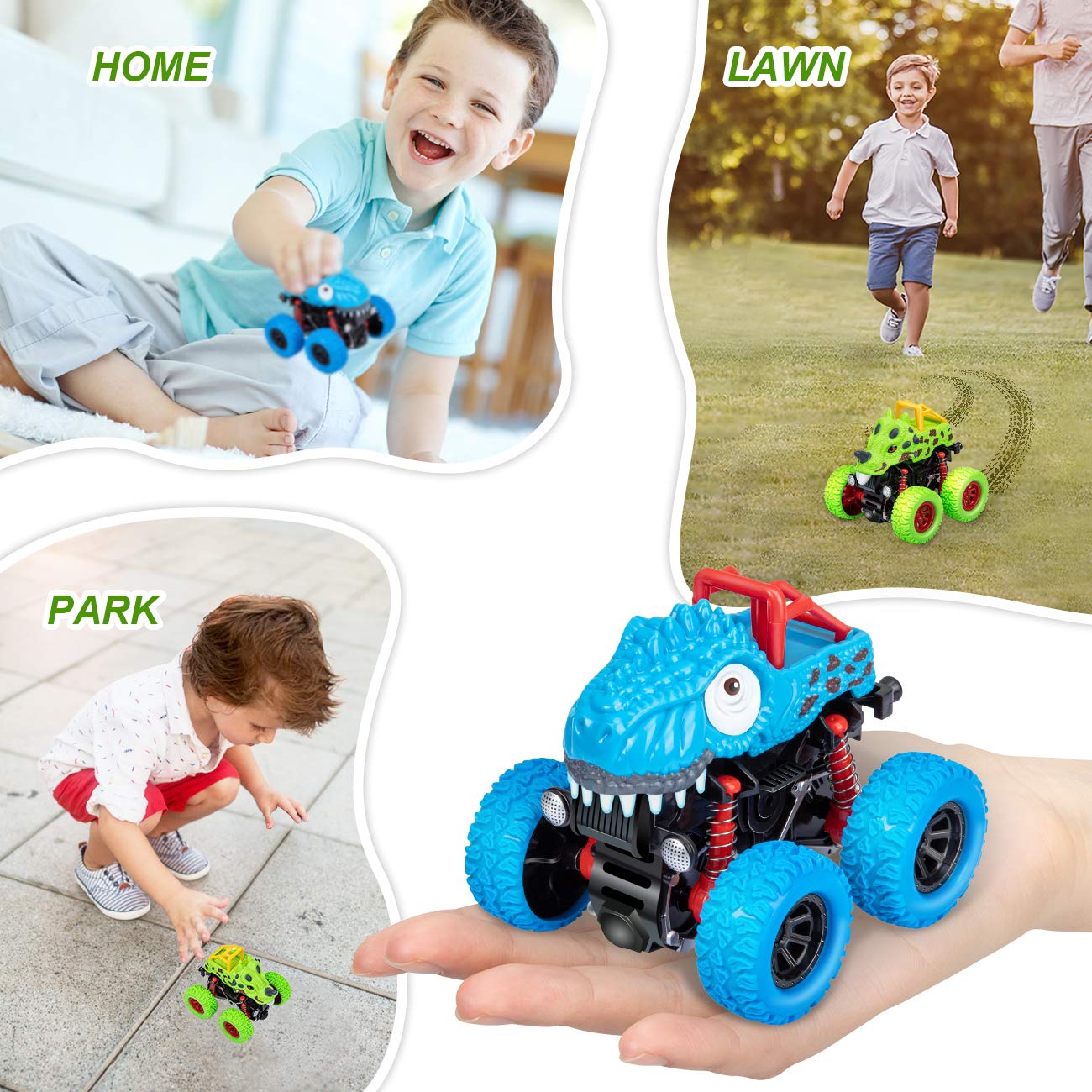 LODBY 2-Pack Double-Directions Push and Go Dinosaur Vehicles Toys Sets for Kids