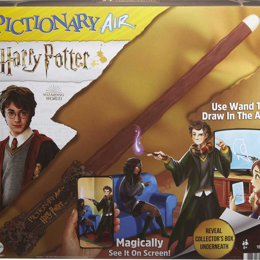 Pictionary Air Harry Potter Family Drawing Game, Wand Pen, 112 Double-Sided Clue Cards with Picture Bonus Clues, Trunk Card Holder, Collector Package. Gift for for 8 Year Olds & Up