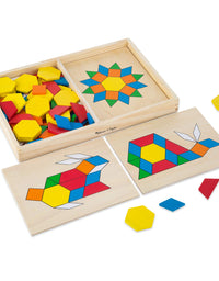 Melissa & Doug Pattern Blocks and Boards - Classic Toy With 120 Solid Wood Shapes and 5 Double-Sided Panels
