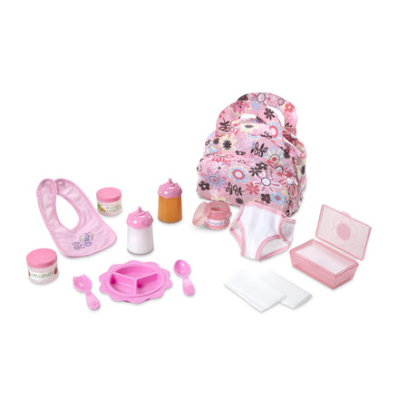 Melissa & Doug Doll Feeding and Changing Accessories - Bib, Bag, Diaper, Wipes, Utensils, Bottles