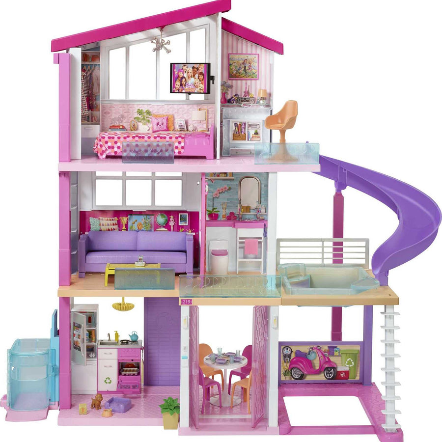Barbie Dreamhouse Dollhouse with Wheelchair Accessible Elevator, Pool, Slide and 70 Accessories Including Furniture and Household Items, Gift for 3 to 7 Year Olds