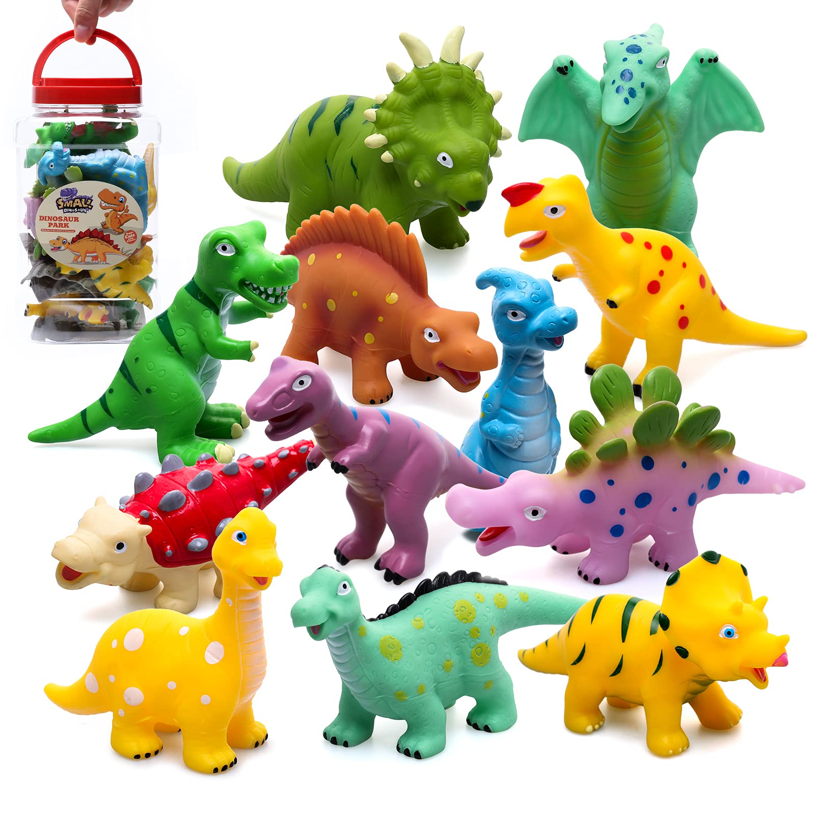 Baby Dinosaur Bath Toys for Toddler 1-3, Mold Free No Holes Bathtub Toys 12 PCS for Bathtime Shower Pool Party, with 4 Stones Decoration, Soft Baby Pool Toys for Boys, Girls