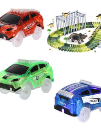 Tracks Cars Replacement only, Toy Cars for Most Tracks Glow in The Dark, Racing Car Track Accessories with 5 Flashing LED Lights, Compatible with Most Tracks for Kids Boys and Girls(3pack)
