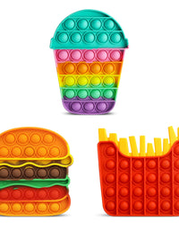 Aemotoy 3PCS Push Bubble Fidget Sensory Toys for Kids Adults Silicone Pop Rainbow Hamburger Squeeze Toy Stress Anxiety Relief Toys Novelty Gift for Autism ADD ADHD,Colorful Hamburger+Fries+Cup
