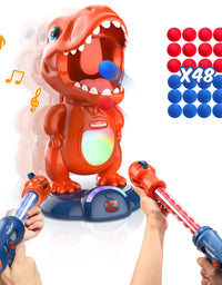 Movable Dinosaur Shooting Toys for Kids Target Shooting Games with 2 Air Pump Gun, Party Toys with Score Record, LED & Sound, 48 Foam Balls Electronic Target Practice Toys Gift for Boys and Girls
